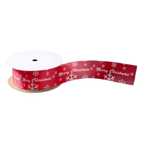 Red Textured Merry Christmas with Snowflakes Satin Ribbon