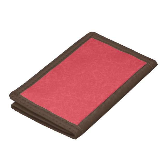 Red textured surface with subtle swirling pattern tri-fold wallet (Top)