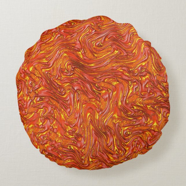 Red textured with shades of yellow round pillow (Back)