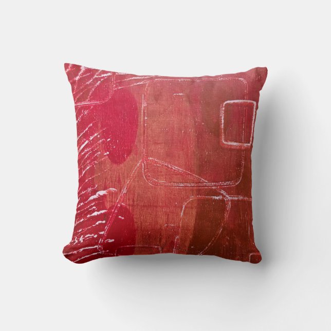 Red Textures, A Gel Print Abstract Throw Pillow (Front)