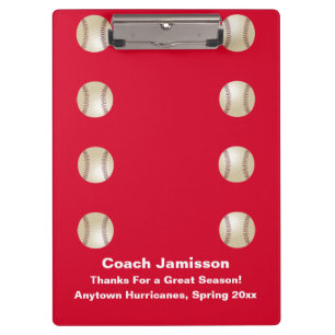 Red, Thank You Baseball Team Coach, Name, Clipboard