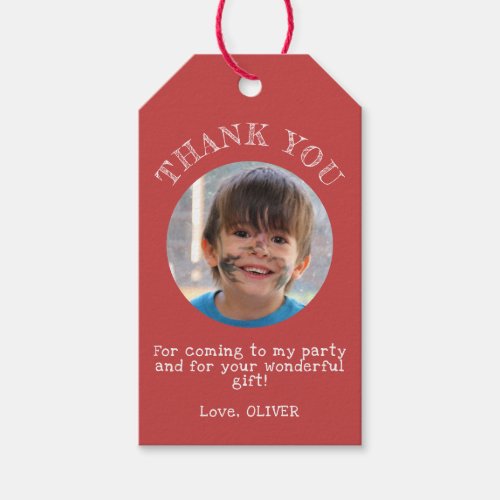 Red Thank you Birthday Boy Photo  Gift Tags