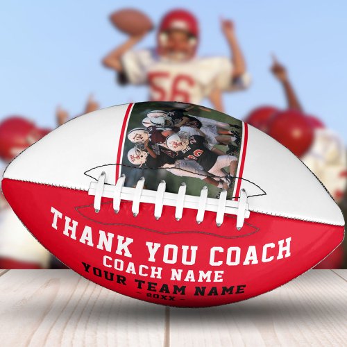 Red Thank you Coach Team Name and Team Photo Football