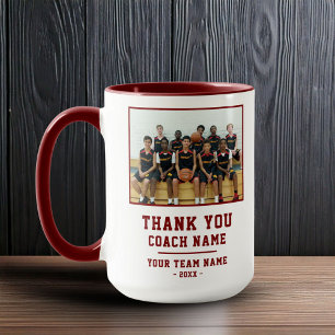 Red Thank you Coach Team Name Photo Mug