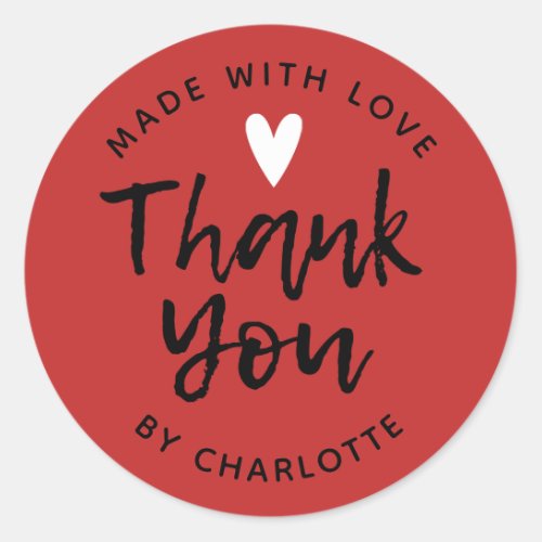 Red Thank You Made With Love Classic Round Sticker