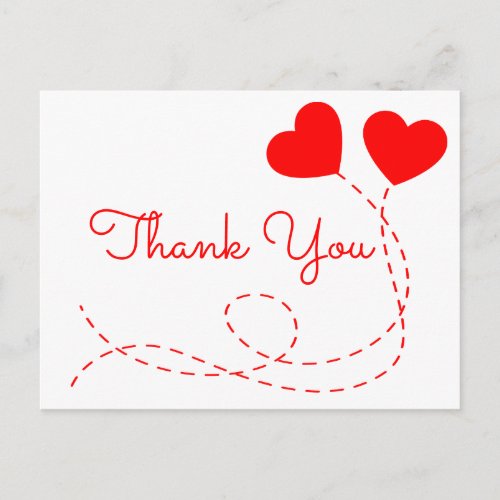 Red Thank You Wedding Heart Balloons Bridal Shower Postcard