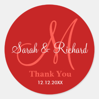 Red Thank You Wedding Monogram Sticker