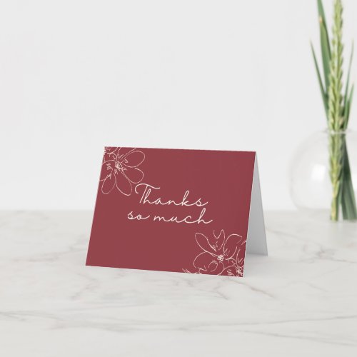 Red "Thanks So Much" Hand-Drawn Wildflower Letterpress Thank You Card