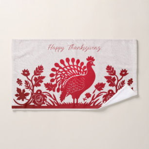 Red Thanksgiving Turkey Floral Hand Towel