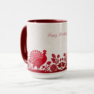 Red Thanksgiving Turkey Floral Mug
