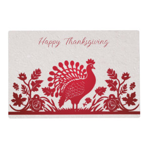 Red Thanksgiving Turkey Floral Paper Placemat