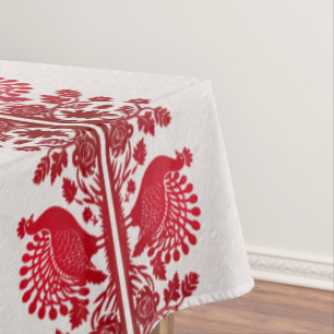 Red Thanksgiving Turkey Floral Tablecloth