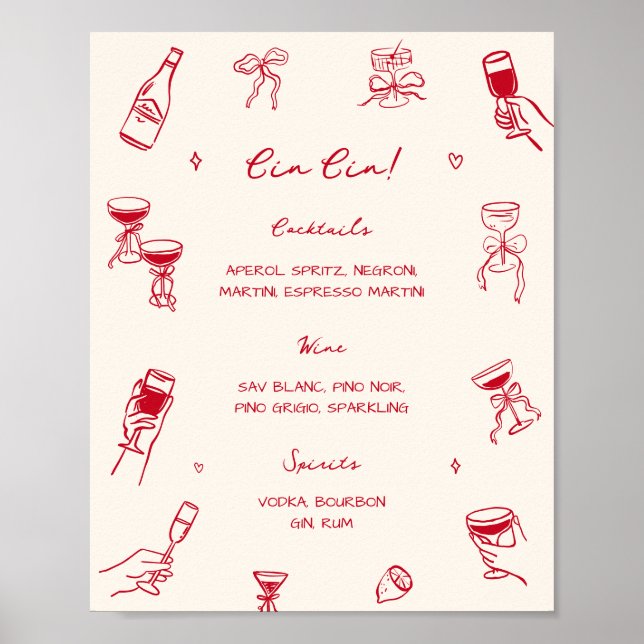 Red Thats Amore Bridal Shower Cin Cin Bar Poster (Front)