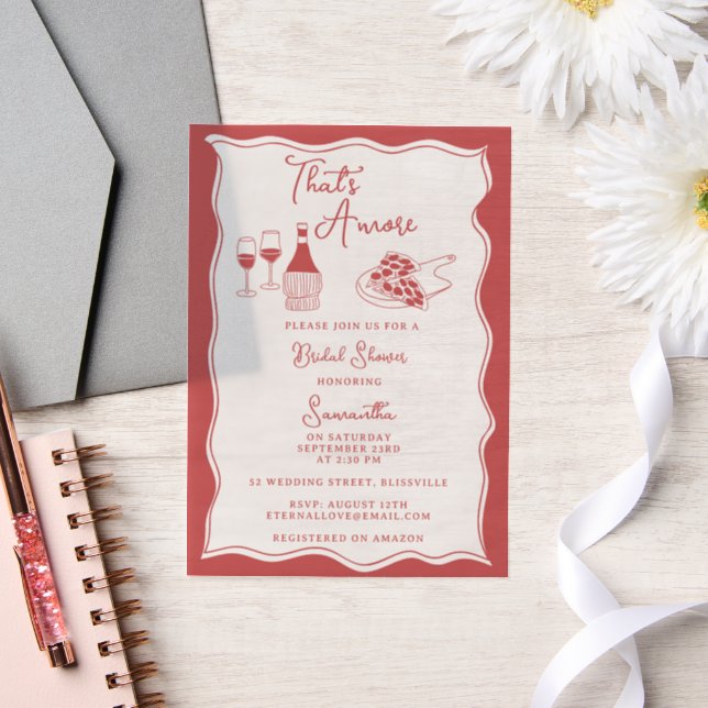 Red That's Amore Italian Pizza Wine Bridal Shower Vellum Invitations (Wedding)