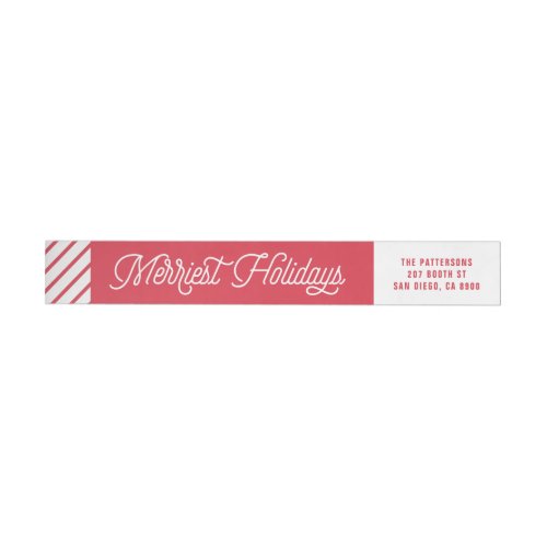 Red The Merriest Holidays Typography Christmas Wrap Around Label