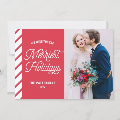 Red The Merriest Holidays Typography Photo Holiday Card
