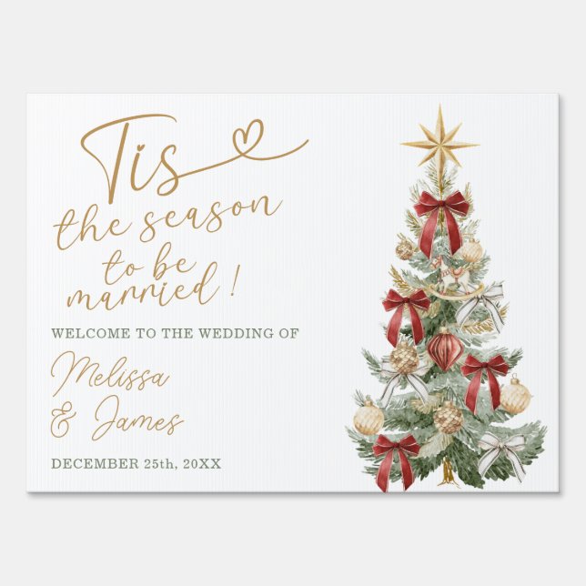 Red The Season to be Married Wedding Welcome Yard  Sign (Back)
