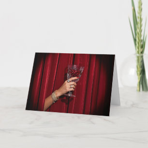 Red Theater Curtain & Crystal Wine Glass Vintage Card