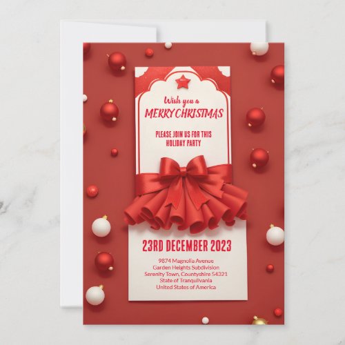 Red theme Christmas with colorful ping pong balls Invitation