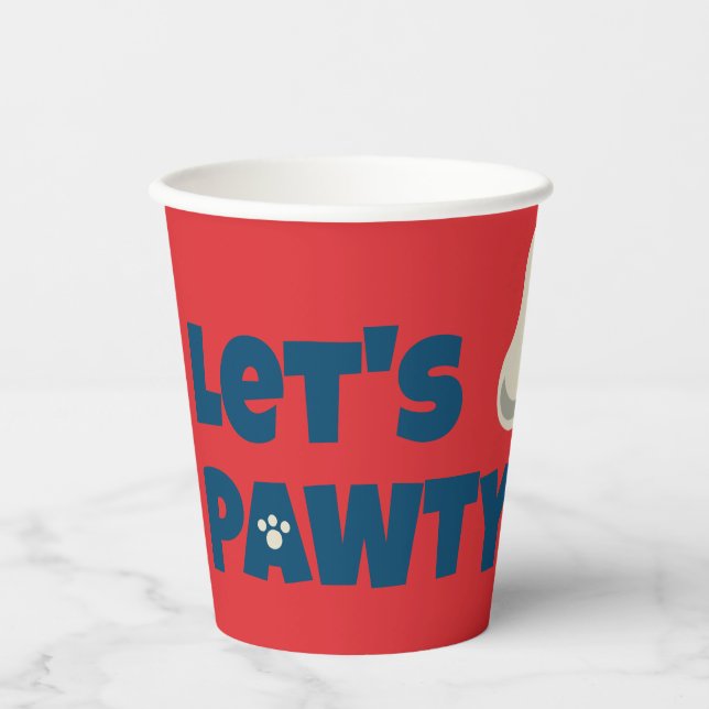 Red Theme Puppy Pawty Birthday Paper Cups (Front)