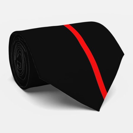 Red Thin Vertical Line On Black Offset Right Tie