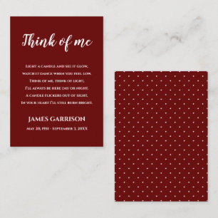 Red Think Of Me Celebration of Life Candle Place Card