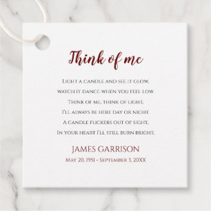 Red Think Of Me Celebration of Life Photo Candle Favor Tags