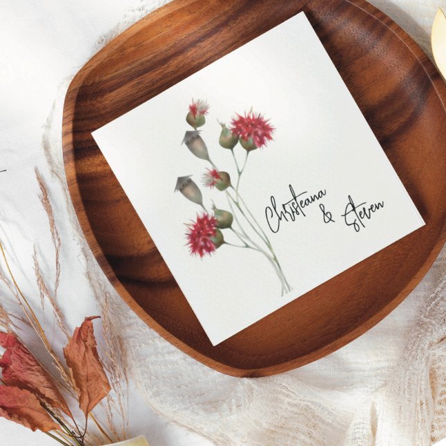 Red Thistle Wildflower Watercolor Floral Wedding Napkins (Creator Uploaded)