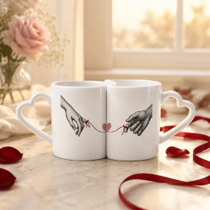 Red Thread of Fate Couples Heart Handle Mug Set