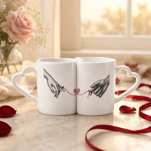 Red Thread of Fate Couples Heart Handle Mug Set
