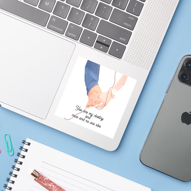 Red Thread of Fate – Soulmate Hand-Holding Love Ar Sticker (Laptop w/ iPhone)