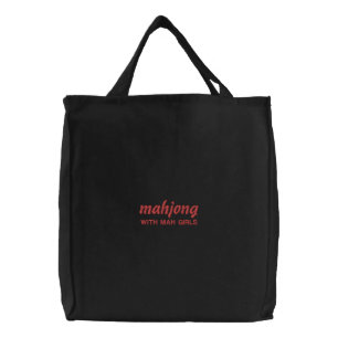 Red Threads Mahjong with Mah Girls Embroidered Tote Bag