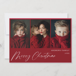 Red Three photo Christmas Holiday Design Announcement