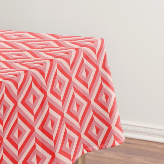 Red Three-Tone Diamond Pattern Tablecloth (In Situ)