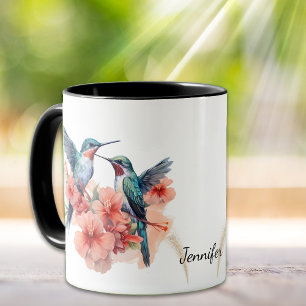 Red Throated Hummingbirds Orange Floral Mug