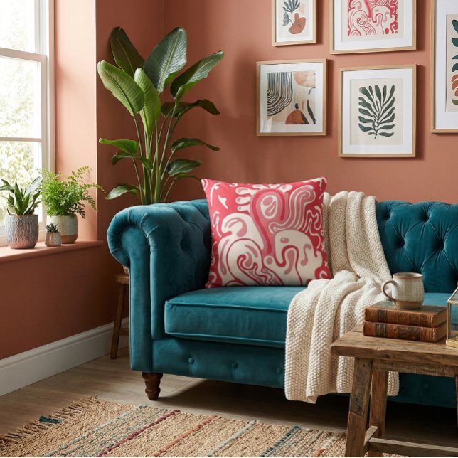 Red Throw Pillow (AI product visualization, art is not AI)