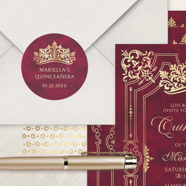 Red Tiara Crown Elegant Quinceanera Classic Round Sticker (Creator Uploaded)