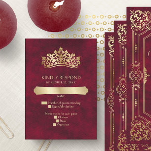 Red Tiara Crown Elegant Quinceanera RSVP Card