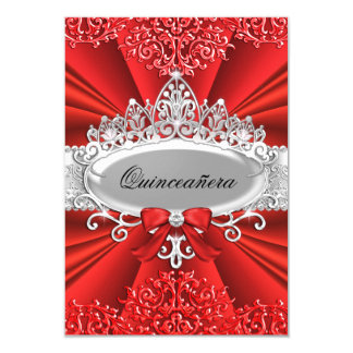 Red Tiara & Damask Quinceanera Invite