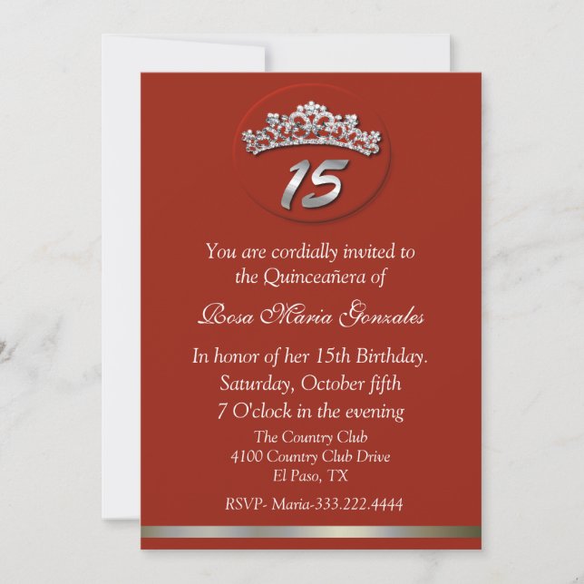 Red Tiara Quinceañera Invitation (Front)