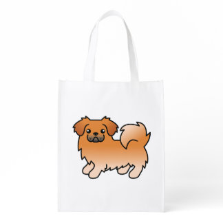 Red Tibetan Spaniel Cute Cartoon Dog Grocery Bag