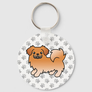 Red Tibetan Spaniel Cute Cartoon Dog Keychain