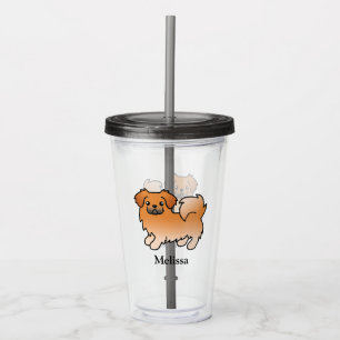 Red Tibetan Spaniel Cute Cartoon Dog & Name Acrylic Tumbler
