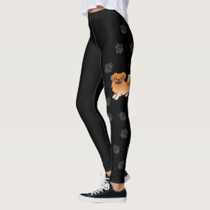Red Tibetan Spaniel Cute Cartoon Dog & Paws Leggings