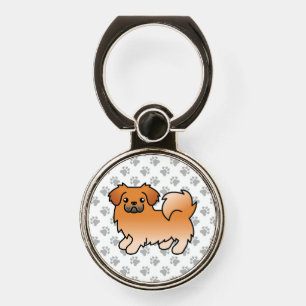 Red Tibetan Spaniel Cute Cartoon Dog & Paws Phone Ring Stand