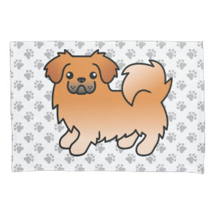 Red Tibetan Spaniel Cute Cartoon Dog & Paws Pillow Case