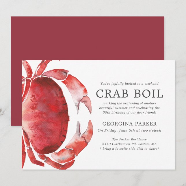 Red Tide | Crab Boil Birthday Invitation (Front/Back)