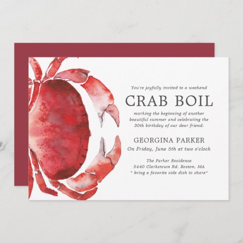 Red Tide  Crab Boil Birthday Invitation