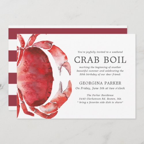 Red Tide  Crab Boil Birthday  Red Stripes Invitation