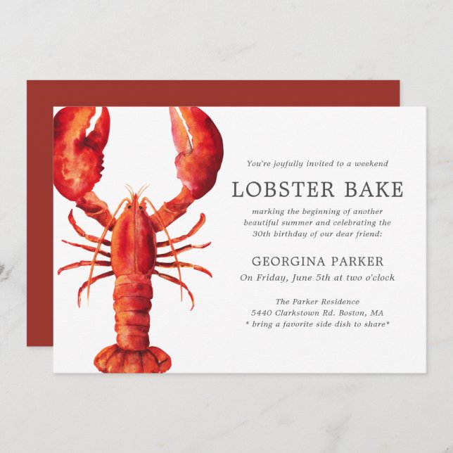 Red Tide | Lobster Bake Birthday Invitation (Front/Back)